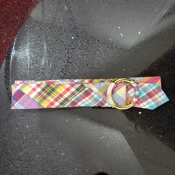 J.Crew Cotton Madras Plaid Fabric Belt with Gold Buckle - Picture 1 of 4